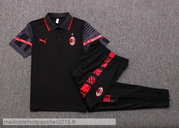 Maillot Foot Achat Ensemble Complet Polo AC Milan 2022 2023 Noir Rouge