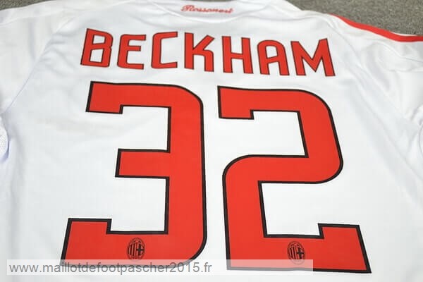 Maillot Foot Achat NO.32 Beckham Exterieur Manches Longues AC Milan Rétro 2008 2009 Blanc
