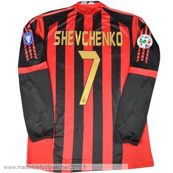 Maillot Foot Achat NO.7 Shevchenko Domicile Manches Longues AC Milan Rétro 2005 2006 Rouge