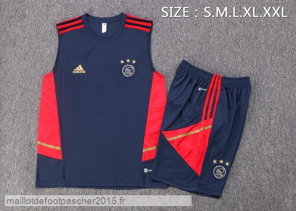 Maillot Foot Achat Entrainement Sans Manches Ensemble Complet Ajax 2022 2023 Bleu Rouge