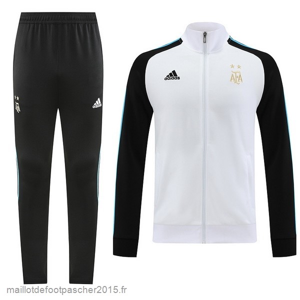 Maillot Foot Achat Ensemble Complet Ensemble longue fermeture éclair vêtements De Sport Argentine 2022 Noir Blanc