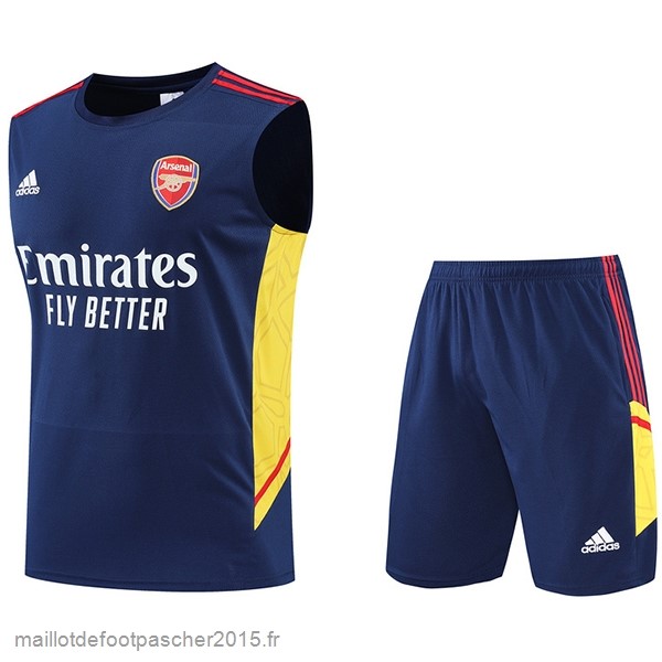 Maillot Foot Achat Entrainement Sans Manches Ensemble Complet Arsenal 2022 2023 Bleu Marine Jaune