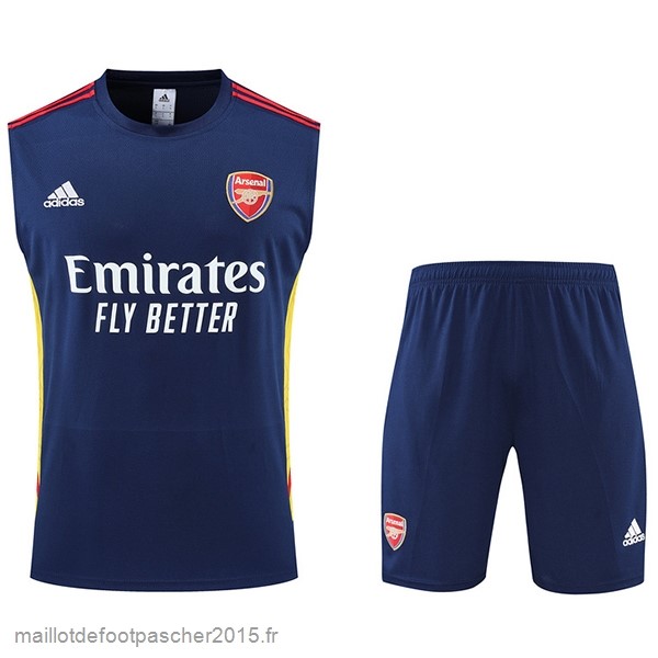 Maillot Foot Achat Entrainement Sans Manches Ensemble Complet Arsenal 2022 2023 Bleu Marine Jaune