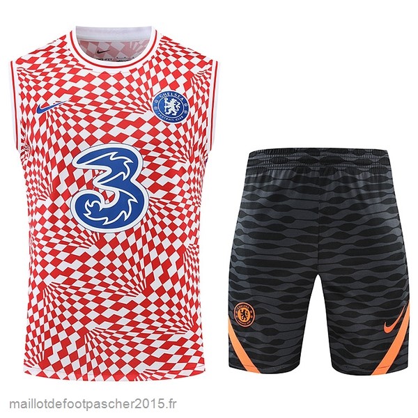 Maillot Foot Achat Entrainement Sans Manches Ensemble Complet Chelsea 2022 2023 Rouge Noir