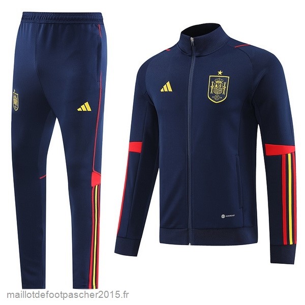 Maillot Foot Achat Ensemble Complet Ensemble longue fermeture éclair vêtements De Sport Espagne 2022 Bleu Marine
