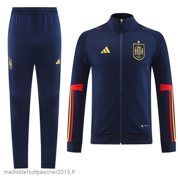 Maillot Foot Achat Ensemble Complet Ensemble longue fermeture éclair vêtements De Sport Espagne 2022 Bleu Marine