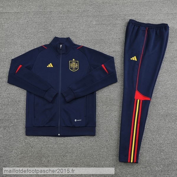 Maillot Foot Achat Ensemble Complet Ensemble longue fermeture éclair vêtements De Sport Espagne 2022 Bleu Marine