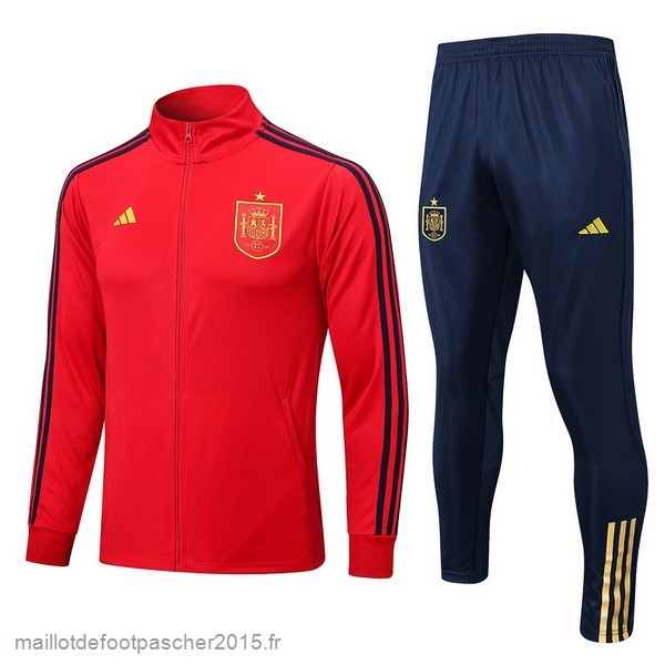 Maillot Foot Achat Ensemble Complet Ensemble longue fermeture éclair vêtements De Sport Espagne 2022 Rouge I Bleu