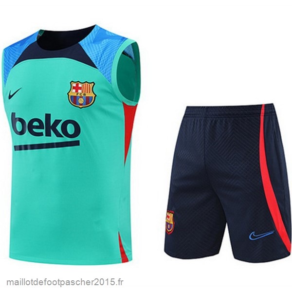 Maillot Foot Achat Entrainement Sans Manches Ensemble Complet Barcelona 2022 2023 Bleu Vert