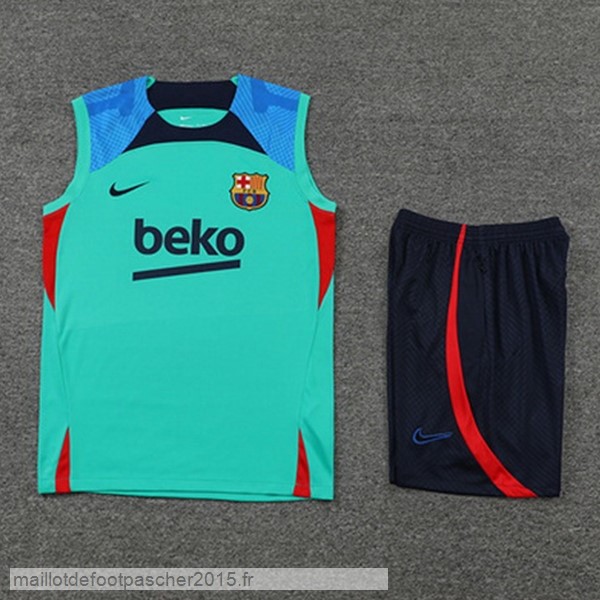 Maillot Foot Achat Entrainement Sans Manches Ensemble Complet Barcelona 2022 2023 Bleu Vert
