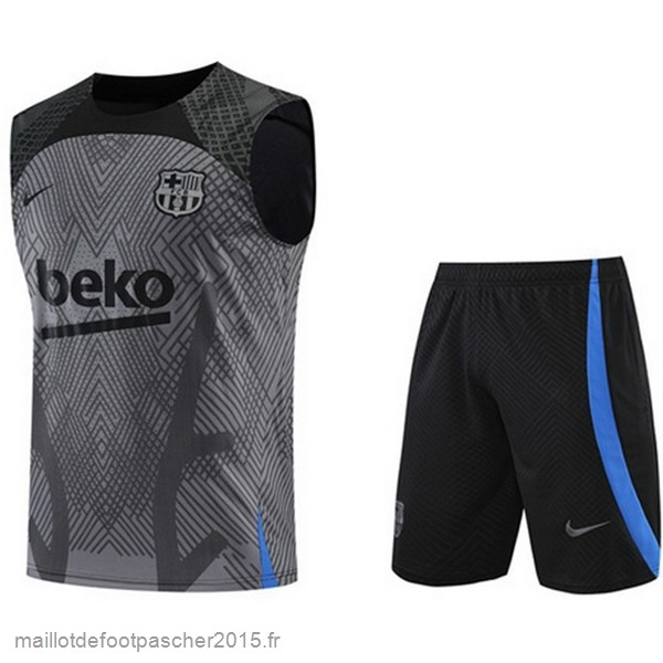 Maillot Foot Achat Entrainement Sans Manches Ensemble Complet Barcelona 2022 2023 Gris Noir