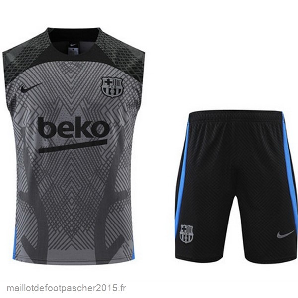 Maillot Foot Achat Entrainement Sans Manches Ensemble Complet Barcelona 2022 2023 Gris Noir