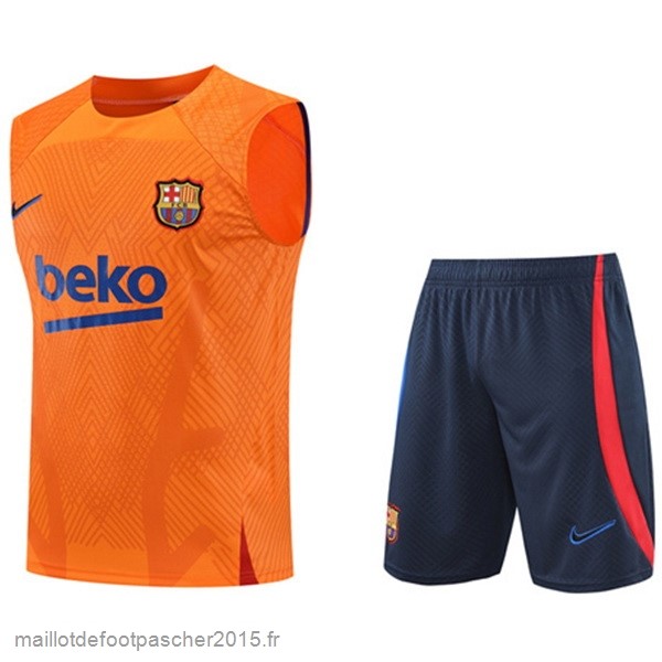 Maillot Foot Achat Entrainement Sans Manches Ensemble Complet Barcelona 2022 2023 Orange Bleu