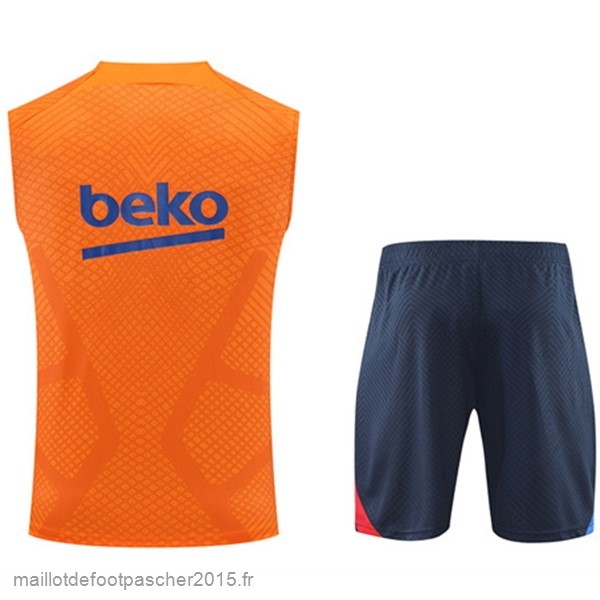 Maillot Foot Achat Entrainement Sans Manches Ensemble Complet Barcelona 2022 2023 Orange Bleu