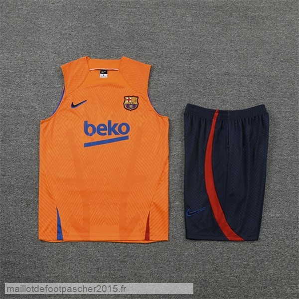 Maillot Foot Achat Entrainement Sans Manches Ensemble Complet Barcelona 2022 2023 Orange Bleu