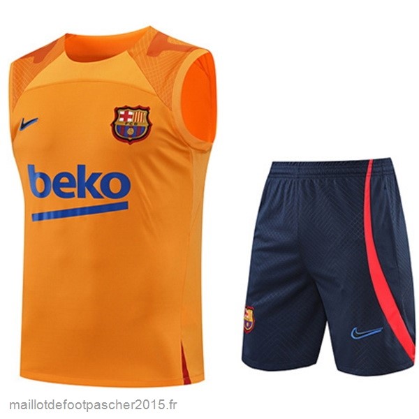 Maillot Foot Achat Entrainement Sans Manches Ensemble Complet Barcelona 2022 2023 Orange I Bleu