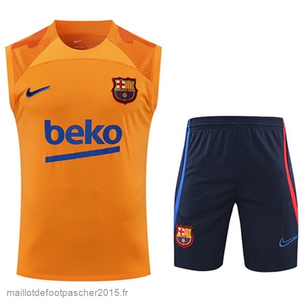 Maillot Foot Achat Entrainement Sans Manches Ensemble Complet Barcelona 2022 2023 Orange I Bleu