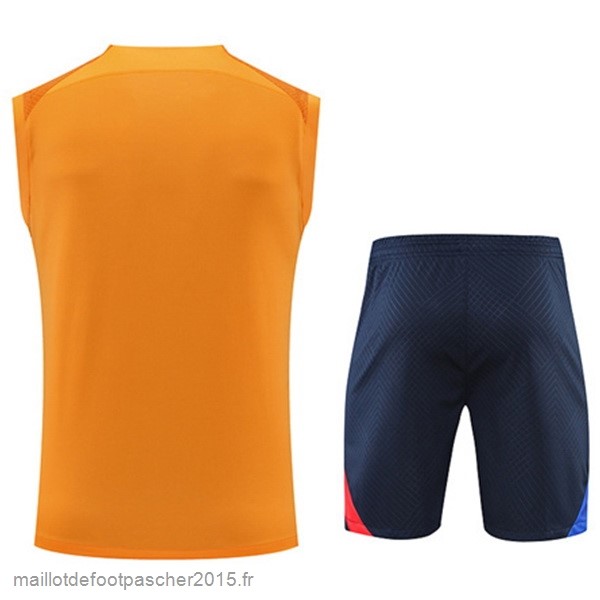 Maillot Foot Achat Entrainement Sans Manches Ensemble Complet Barcelona 2022 2023 Orange I Bleu