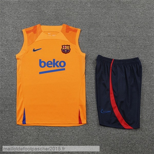 Maillot Foot Achat Entrainement Sans Manches Ensemble Complet Barcelona 2022 2023 Orange I Bleu