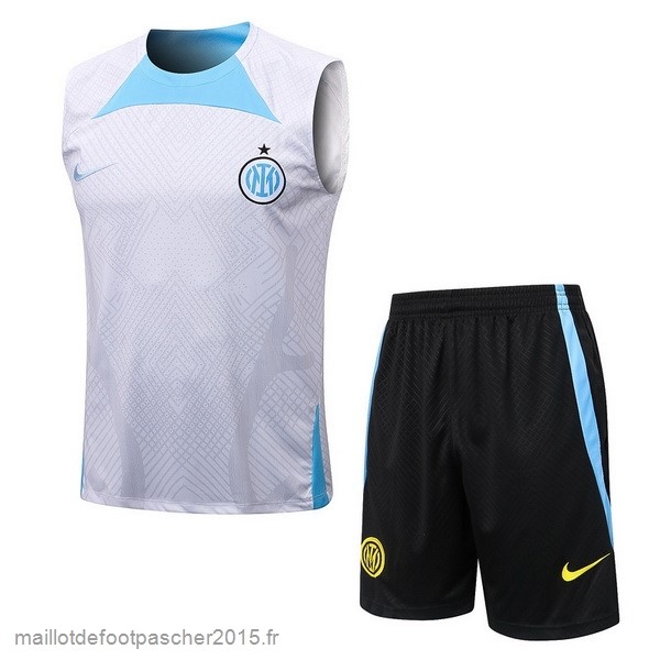 Maillot Foot Achat Entrainement Sans Manches Ensemble Complet Inter Milán 2022 2023 Blanc Bleu