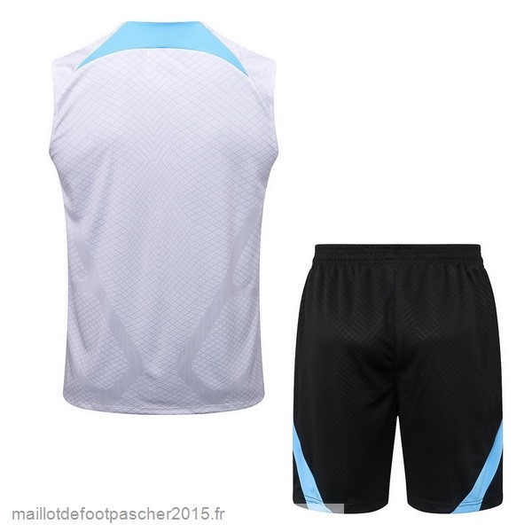 Maillot Foot Achat Entrainement Sans Manches Ensemble Complet Inter Milán 2022 2023 Blanc Bleu