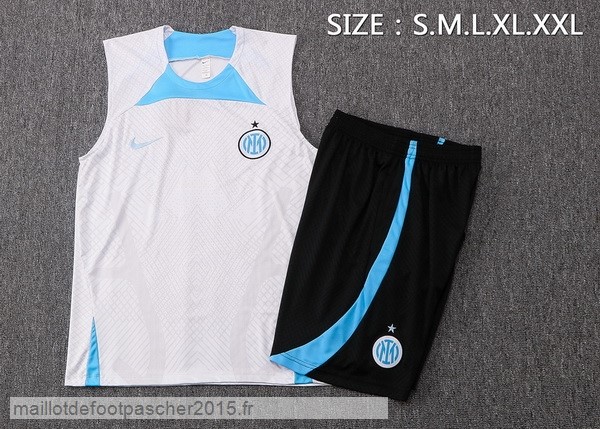 Maillot Foot Achat Entrainement Sans Manches Ensemble Complet Inter Milán 2022 2023 Blanc Bleu