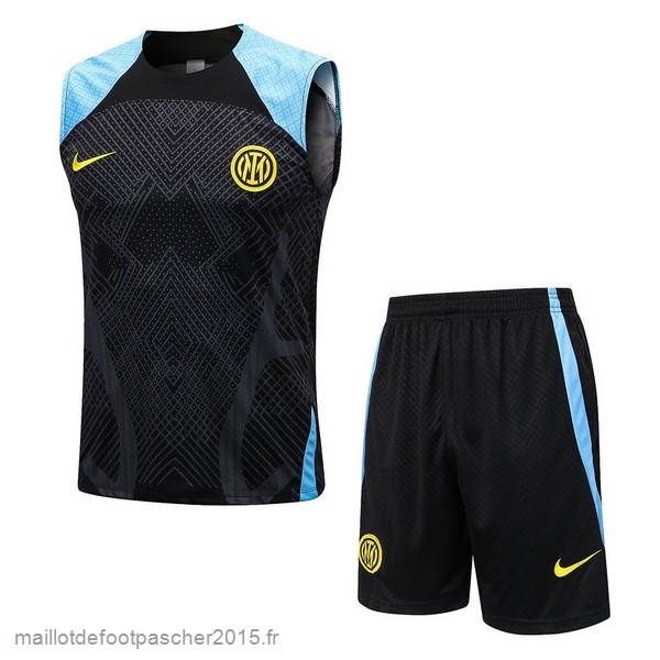 Maillot Foot Achat Entrainement Sans Manches Ensemble Complet Inter Milán 2022 2023 Noir Bleu