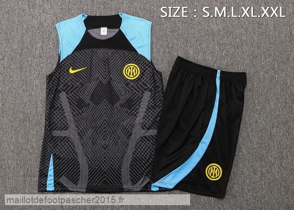Maillot Foot Achat Entrainement Sans Manches Ensemble Complet Inter Milán 2022 2023 Noir Bleu