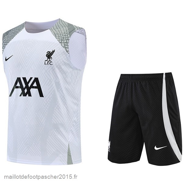 Maillot Foot Achat Entrainement Sans Manches Ensemble Complet Liverpool 2022 2023 Blanc Gris Noir