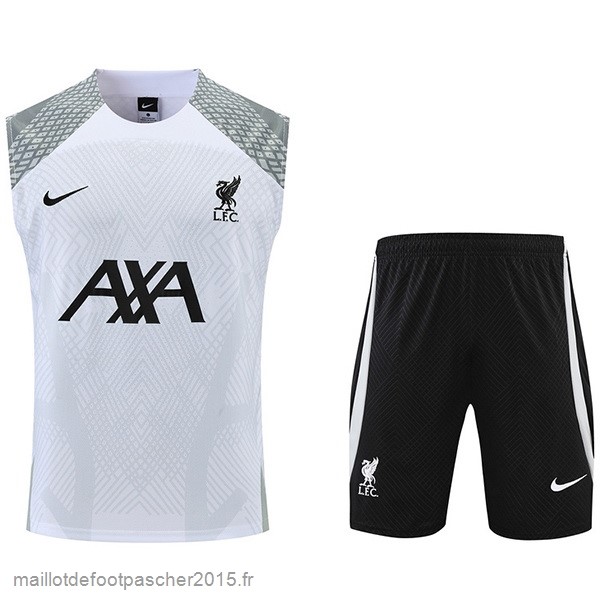 Maillot Foot Achat Entrainement Sans Manches Ensemble Complet Liverpool 2022 2023 Blanc Gris Noir