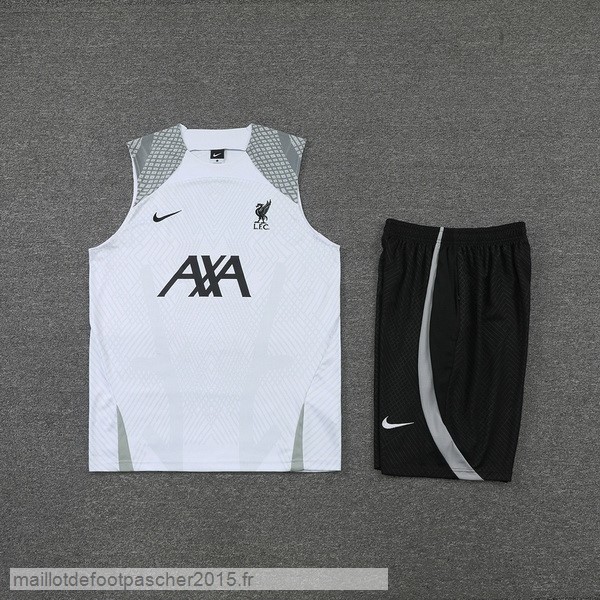 Maillot Foot Achat Entrainement Sans Manches Ensemble Complet Liverpool 2022 2023 Blanc Gris Noir