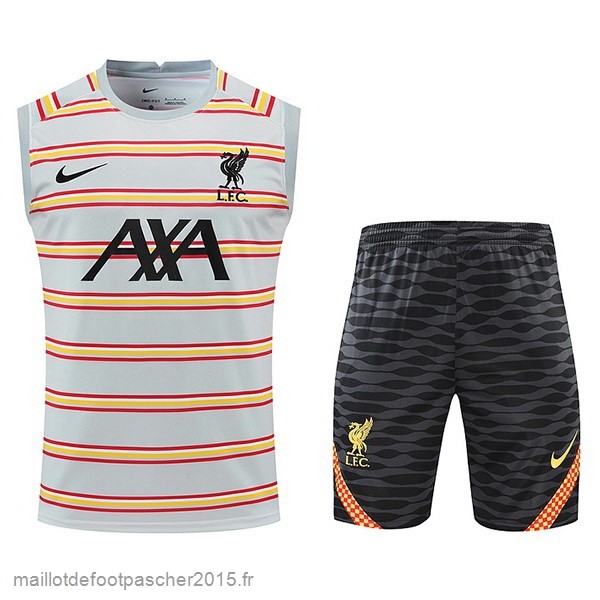Maillot Foot Achat Entrainement Sans Manches Ensemble Complet Liverpool 2022 2023 Gris Clair Noir