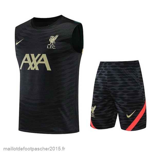 Maillot Foot Achat Entrainement Sans Manches Ensemble Complet Liverpool 2022 2023 Noir Jaune