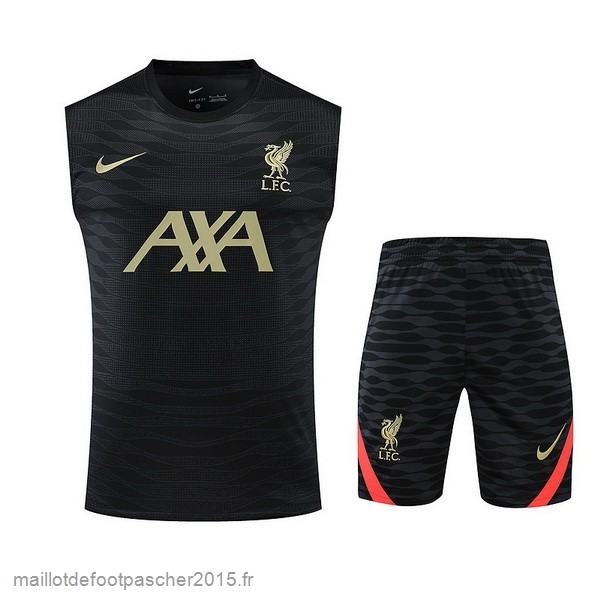 Maillot Foot Achat Entrainement Sans Manches Ensemble Complet Liverpool 2022 2023 Noir Jaune
