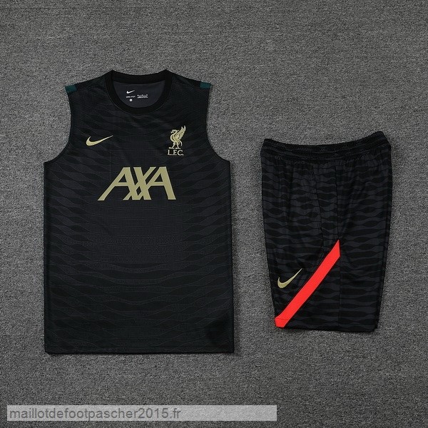 Maillot Foot Achat Entrainement Sans Manches Ensemble Complet Liverpool 2022 2023 Noir Jaune