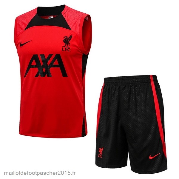 Maillot Foot Achat Entrainement Sans Manches Ensemble Complet Liverpool 2022 2023 Rouge Noir