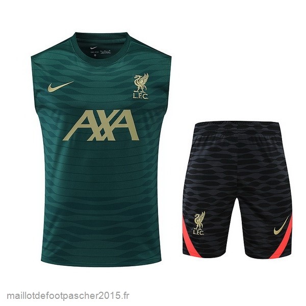 Maillot Foot Achat Entrainement Sans Manches Ensemble Complet Liverpool 2022 2023 Vert Noir Jaune