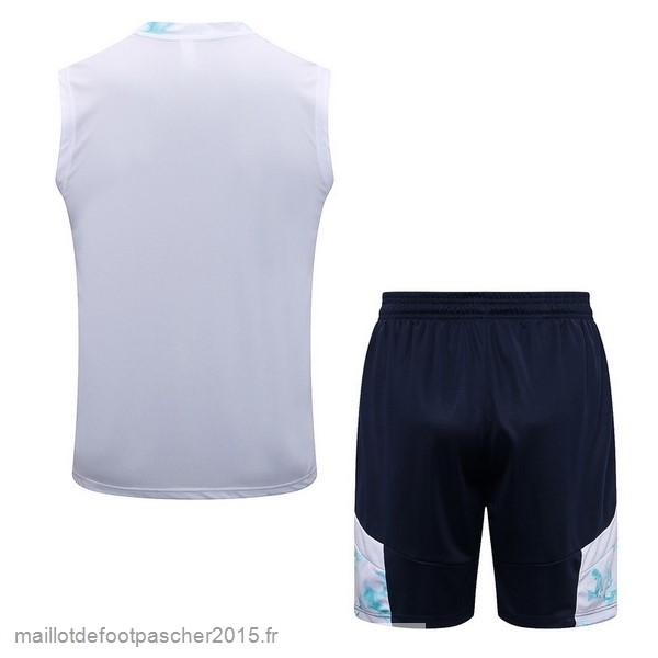 Maillot Foot Achat Entrainement Sans Manches Ensemble Complet Manchester City 2022 2023 Blanc Bleu