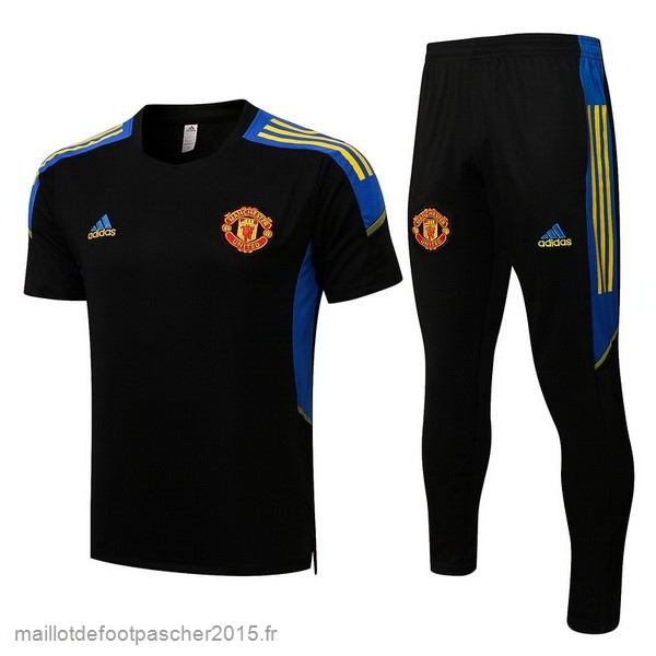 Maillot Foot Achat Entrainement Ensemble Complet Manchester United 2022 2023 Noir Bleu Jaune