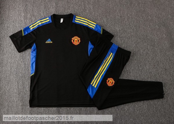 Maillot Foot Achat Entrainement Ensemble Complet Manchester United 2022 2023 Noir Bleu Jaune
