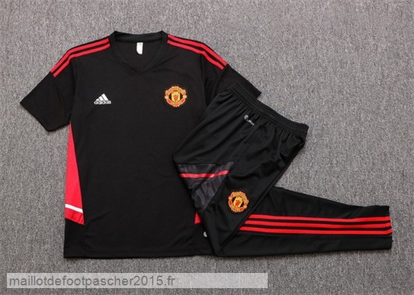 Maillot Foot Achat Entrainement Ensemble Complet Manchester United 2022 2023 Noir Rouge