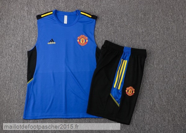 Maillot Foot Achat Entrainement Sans Manches Ensemble Complet Manchester United 2022 2023 Bleu Noir
