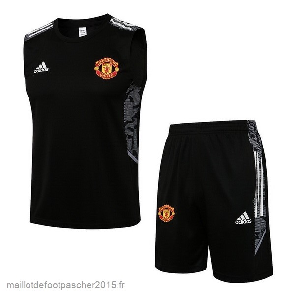 Maillot Foot Achat Entrainement Sans Manches Ensemble Complet Manchester United 2022 2023 Noir