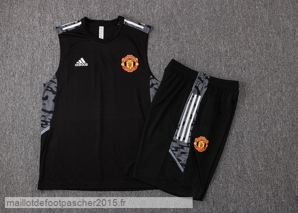 Maillot Foot Achat Entrainement Sans Manches Ensemble Complet Manchester United 2022 2023 Noir
