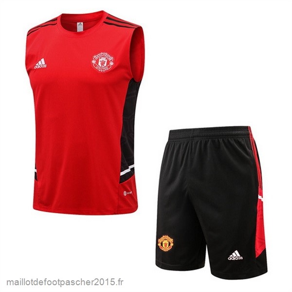 Maillot Foot Achat Entrainement Sans Manches Ensemble Complet Manchester United 2022 2023 Rouge III Noir