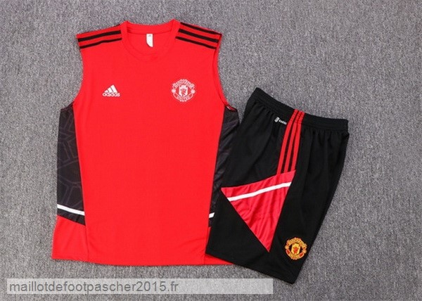 Maillot Foot Achat Entrainement Sans Manches Ensemble Complet Manchester United 2022 2023 Rouge III Noir