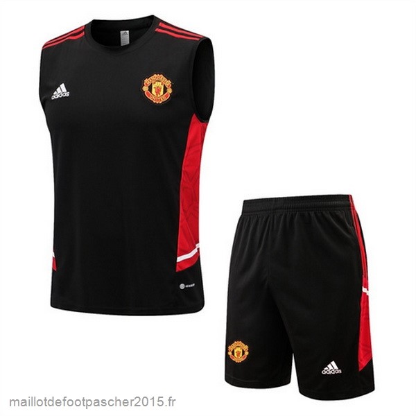 Maillot Foot Achat Entrainement Sans Manches Ensemble Complet Manchester United 2022 2023 Rouge II Noir