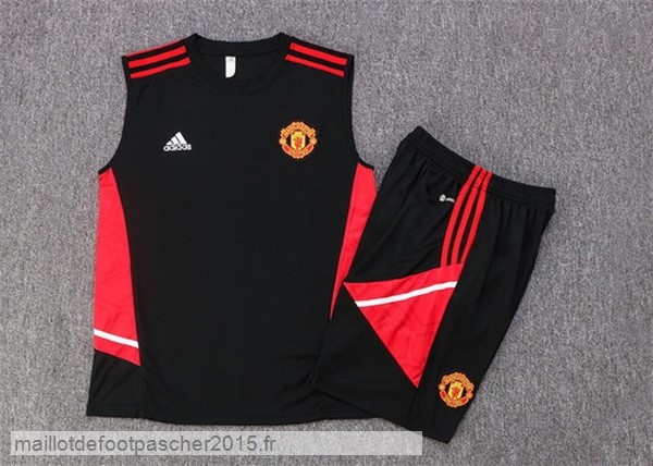 Maillot Foot Achat Entrainement Sans Manches Ensemble Complet Manchester United 2022 2023 Rouge II Noir