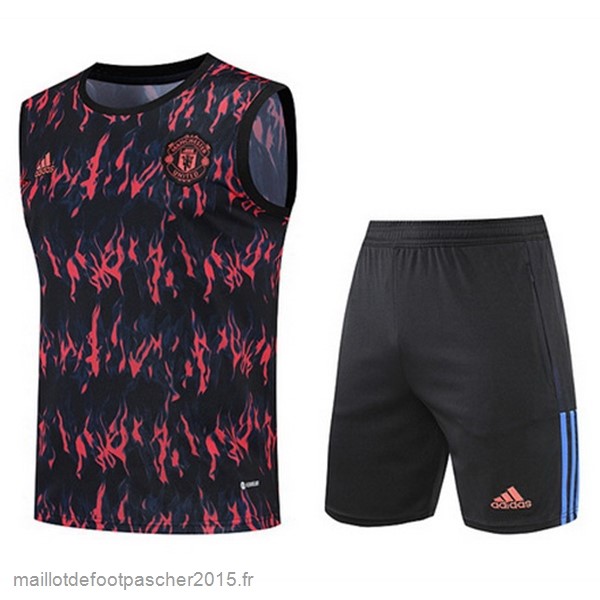 Maillot Foot Achat Entrainement Sans Manches Ensemble Complet Manchester United 2022 2023 Rouge I Noir