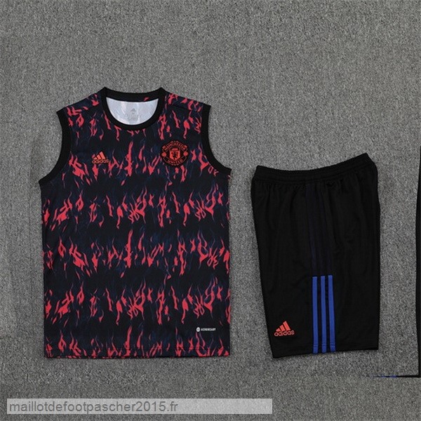 Maillot Foot Achat Entrainement Sans Manches Ensemble Complet Manchester United 2022 2023 Rouge I Noir
